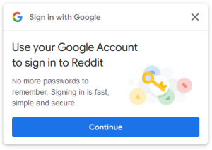 sign in with google popup window with continue button