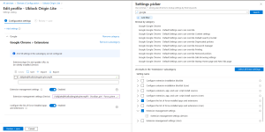 Screenshot of Intune settings showing the Google Extension settings required